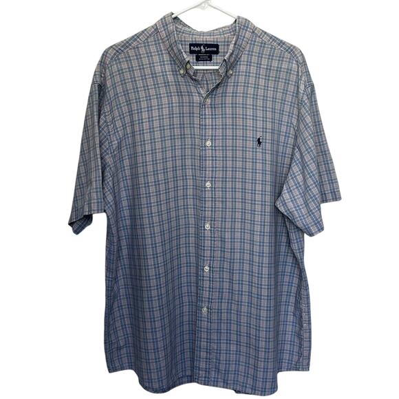Ralph Lauren | Vintage Light Pink & Blue Monroe Button Up Shirt 2XL Short Sleeve - Picture 1 of 5